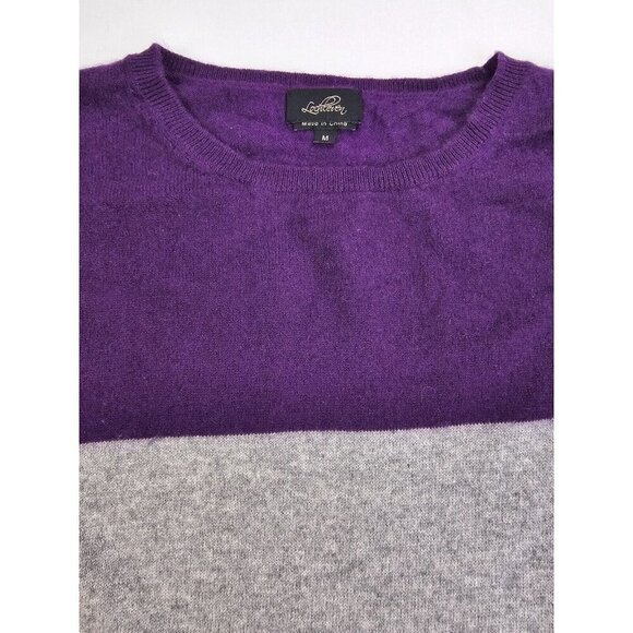 Lochleven Size Medium Women Gray Purple Color Block Cashmere Long Sleeve Sweater - Picture 8 of 8